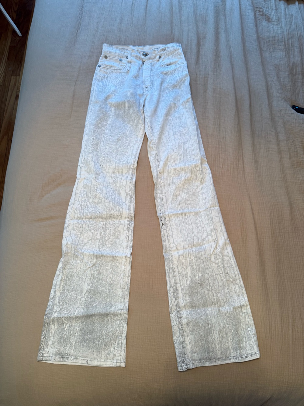 R13 White Textured Skinny Flare Jeans